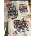 A collection of seven Chinese paintings on rice paper depicting a Buddhista, Dragons etc., various