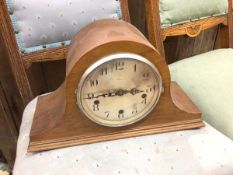 An Enfield walnut cased 1930s mantel clock with Westminster chime and silver dial with arabic