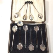 A set of five Birmingham silver coffee bean spoons, two other matched Sheffield silver coffee bean