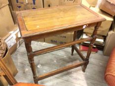 An Edwardian side table, the rectangular top with moulded edge and inset panel, raised on baluster