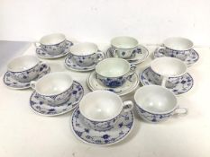 A set of eight Masons Denmark pattern teacups (6cm), seven saucers and two Dutch teacups and saucers