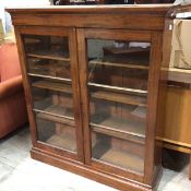 A mahogany bookcase, the rectangular top with moulded edge above a pair of glazed panel doors