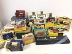 A large collection of toy cars, all in original boxes, including Dinky, Corgi, Castle House,