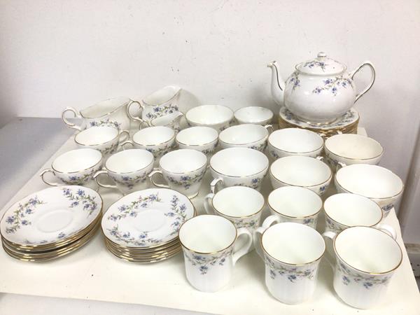 A Duchess Tranquility pattern teaset including six teacups and saucers and six breakfast cups and