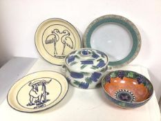A mixed lot of china including a Maling fruit bowl, with orange ground and fruit and vine and