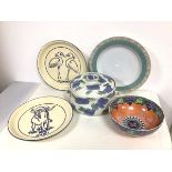 A mixed lot of china including a Maling fruit bowl, with orange ground and fruit and vine and