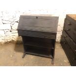 A grey painted pine writing desk, the interior with an arrangement of pigeonholes above a single