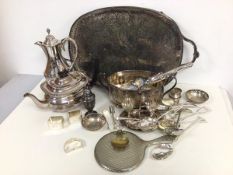 A collection of Epns including a drink's tray (52cm x 31cm), teapot, egg cups, spoons and tray,