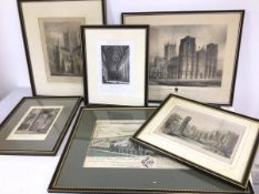 An 18thc print, Wells Palace (19cm x 35cm) and a collection of five 19thc prints depicting Wells