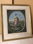 A coloured mezzotint, Woman Surrounded by Industry, Trade, War and other Human Attributes, paper