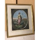 A coloured mezzotint, Woman Surrounded by Industry, Trade, War and other Human Attributes, paper