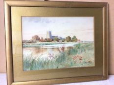 D. Warry, Christchurch Priory, watercolour, signed bottom right (25cm x 35cm)