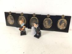 A mixed lot including two Doulton figures, Tiny Tim and Stiggins (10cm) and five 19thc miniature