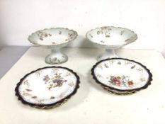 A pair of footed cake stands with floral decoration, stamped Vienna EW Turn to base (4.5cm x 23cm)