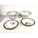 A pair of footed cake stands with floral decoration, stamped Vienna EW Turn to base (4.5cm x 23cm)