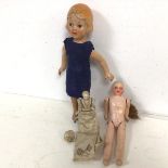 A collection of dolls, the largest 1920s/30s with corduroy shift (35cm), one marked Armand