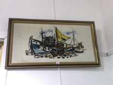 Modern school, Fishing Boats in Harbour, oil on board, signed bottom right (44cm x 90cm)