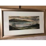 Ray Watson, Dusk over Loch Morlich, watercolour, signed bottom right, paper label verso (17cm x