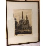 Charles Bird RE, Lichfield Cathedral, etching, signed bottom right (30cm x 22cm)