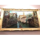 Continental School, Gondolas in Venice, oil on canvas, signed bottom left (57cm x 117cm)