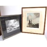 A coloured etching, Fishing Boats and Figures, signed bottom right (35cm x 27cm) and a
