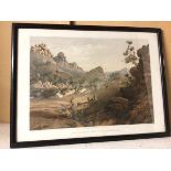 19thc print, Bushman Hunting a Herd of Heterogeneous Game, inscribed T.Baines, Dell, W.Simpson lith,