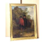 Attributed to George Moreland, Two Girls, one in Red Shawl, oil (55cm x 39cm)