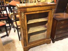 A Victorian figured walnut inlaid side cabinet, the rectangular top with moulded edge above an