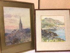 D.Warry, Gara Rock, watercolour, signed bottom left (28cm x 25cm) and another by the same hand (2)