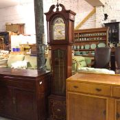 An Edwardian style mahogany Sebastian Clock Kit longcase clock with broken swan neck pediment and