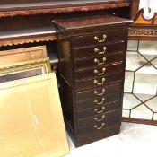An Edwardian mahogany upright sheet music chest fitted ten long drawers, raised on plinth base (