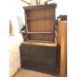 A Victorian chest of drawers, formerly with superstructure, fitted two short drawers above three