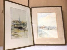 D. Warry, Rye, watercolour (35cm x 26cm) and another by the same hand, Salisbury, both signed (glass