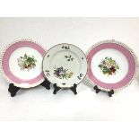 A 19thc Spode creamware plate decorated with handpainted floral sprays, butterflies etc.,