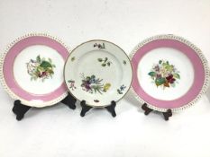 A 19thc Spode creamware plate decorated with handpainted floral sprays, butterflies etc.,