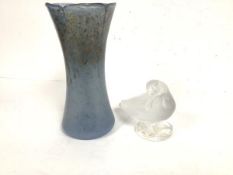 A modern Lalique moulded opaque glass Spoonbill Duck, labels verso, and a Vasart signed tapered
