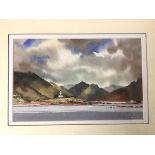 Peter McDermott, Mountains of Loch Hourn, watercolour, signed bottom right, paper label verso (