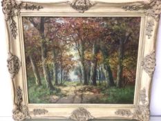 Martin Lenterman, Dutch Woodland, oil on canvas, signed bottom right and inscribed, paper label