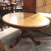 A Victorian walnut loo table, the oval top with moulded edge on octagonal tapered column and