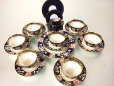 A 19thc English china fifteen piece part tea service with handpainted floral decoration, with blue