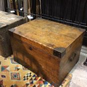 An oak iron bound box with iron handles to side (40cm x 59cm x 46cm)