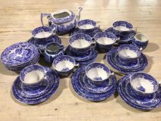 A Copeland Spode blue and white china Italian pattern breakfast and part teaset including teapot,