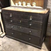 A 19thc pine kitchen base unit with painted finish, fitted two short and three graduated long