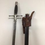 A Scottish Officer's pattern cross hilt sword, nickel plated mounts, shagreen grip with wire band,