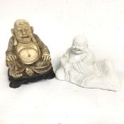 A composition seated Buddha figure and a modern blanc de chine recumbent Buddha figure (15cm) (2)