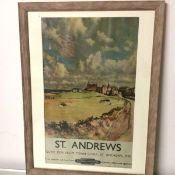 St Andrews Guide Free from Town Clerk, St Andrews Fife, British Railways, in glazed frame (71cm x