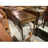 A 19thc mahogany pembroke table, the rectangular top with rounded angles fitted single end drawer,