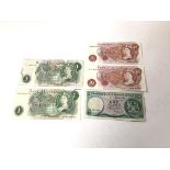 Two Bank of England ten shilling notes, uncirculated, a Bank of England one pound note (a/f) and