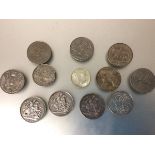 A collection of Victorian silver crowns including 1891, 1993, 1998 and 1900, an American silver