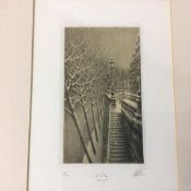 French School, French Street Scene in Winter, engraving, 31/180, signed indistinctly, in glazed